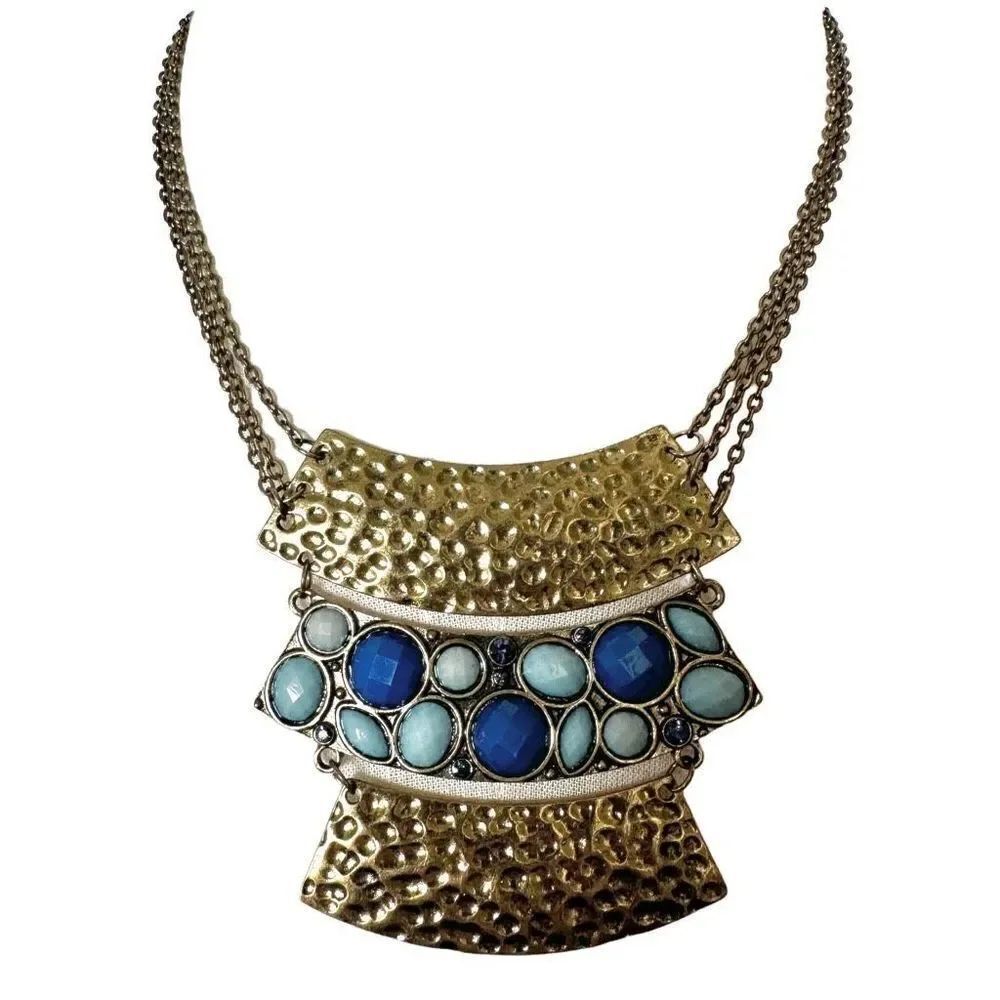 Gold tone and blue statement necklace